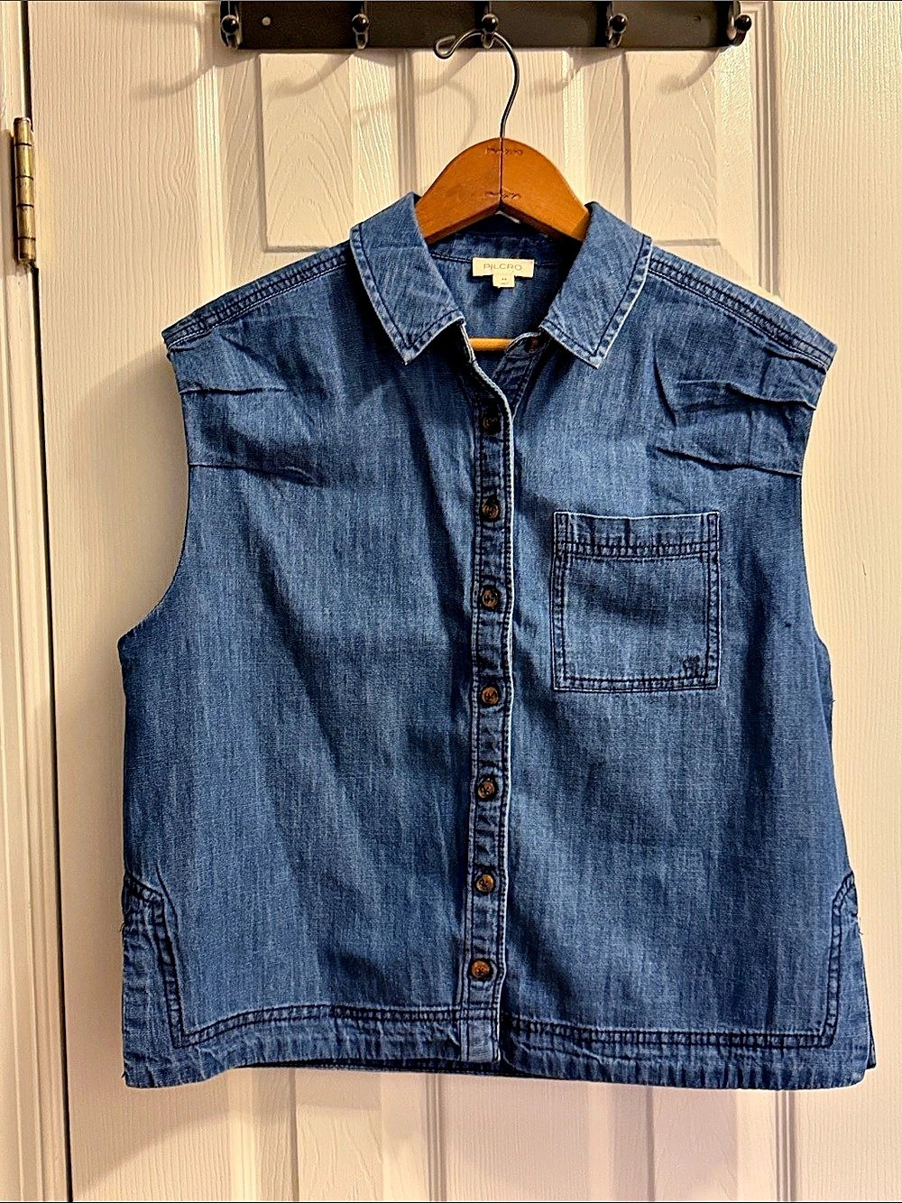 PILCRO Denim Button Front Vest Blue Size XS